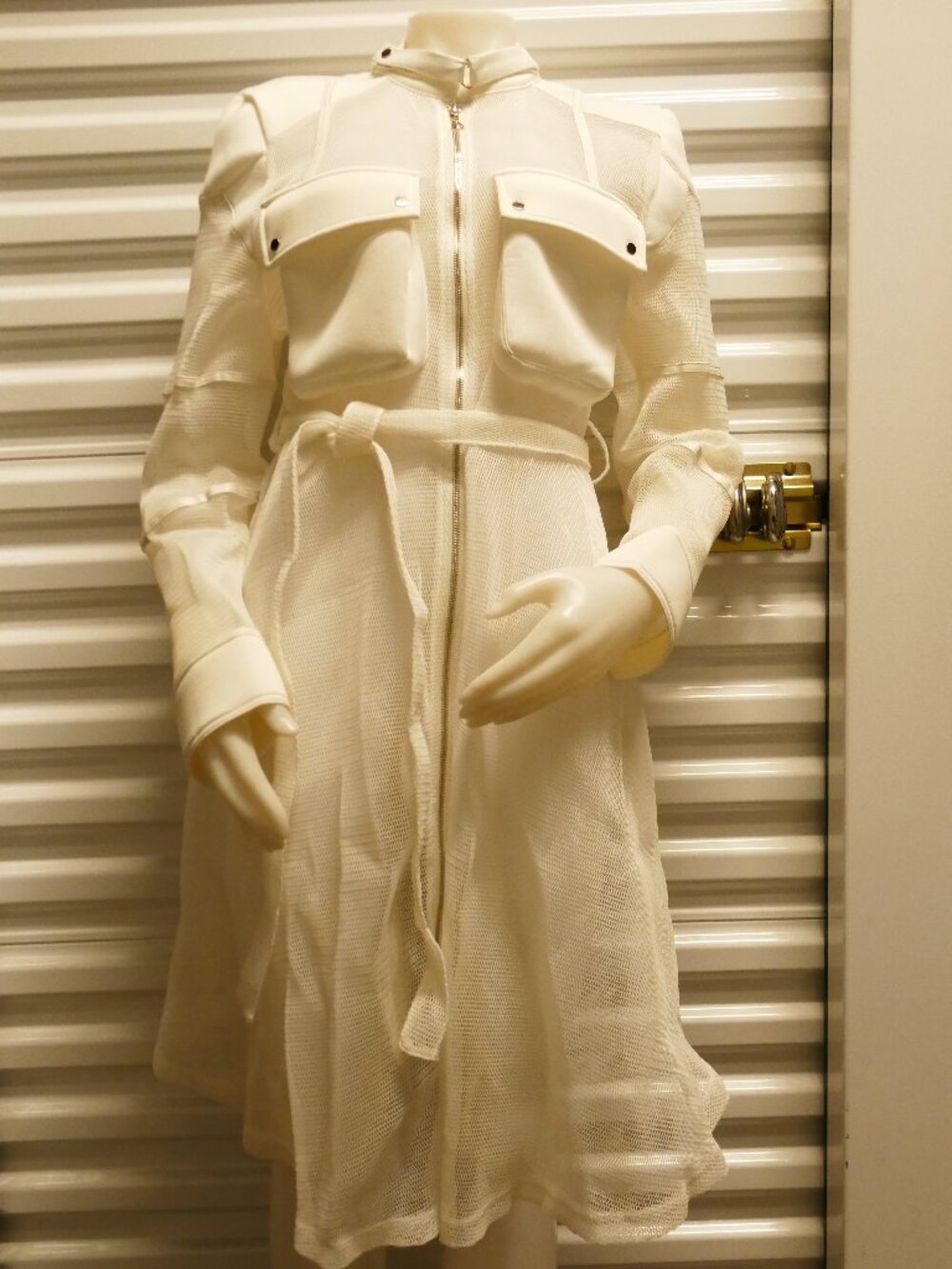 Women's White Mesh Maxi Belted See Thru Trench Coat Size OS Fits Most